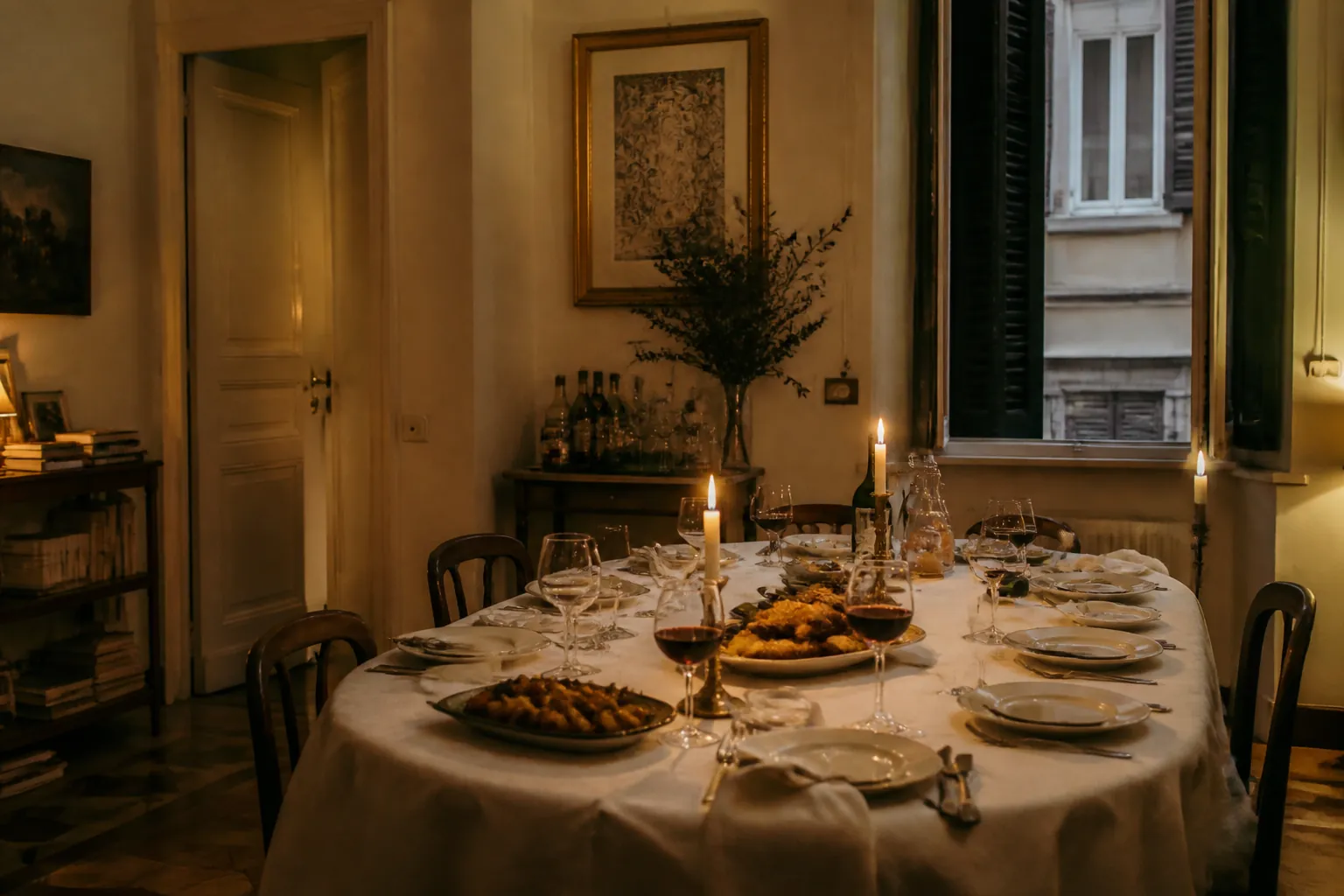 Una tavola apparecchiata per una cena privata in casa, a Roma