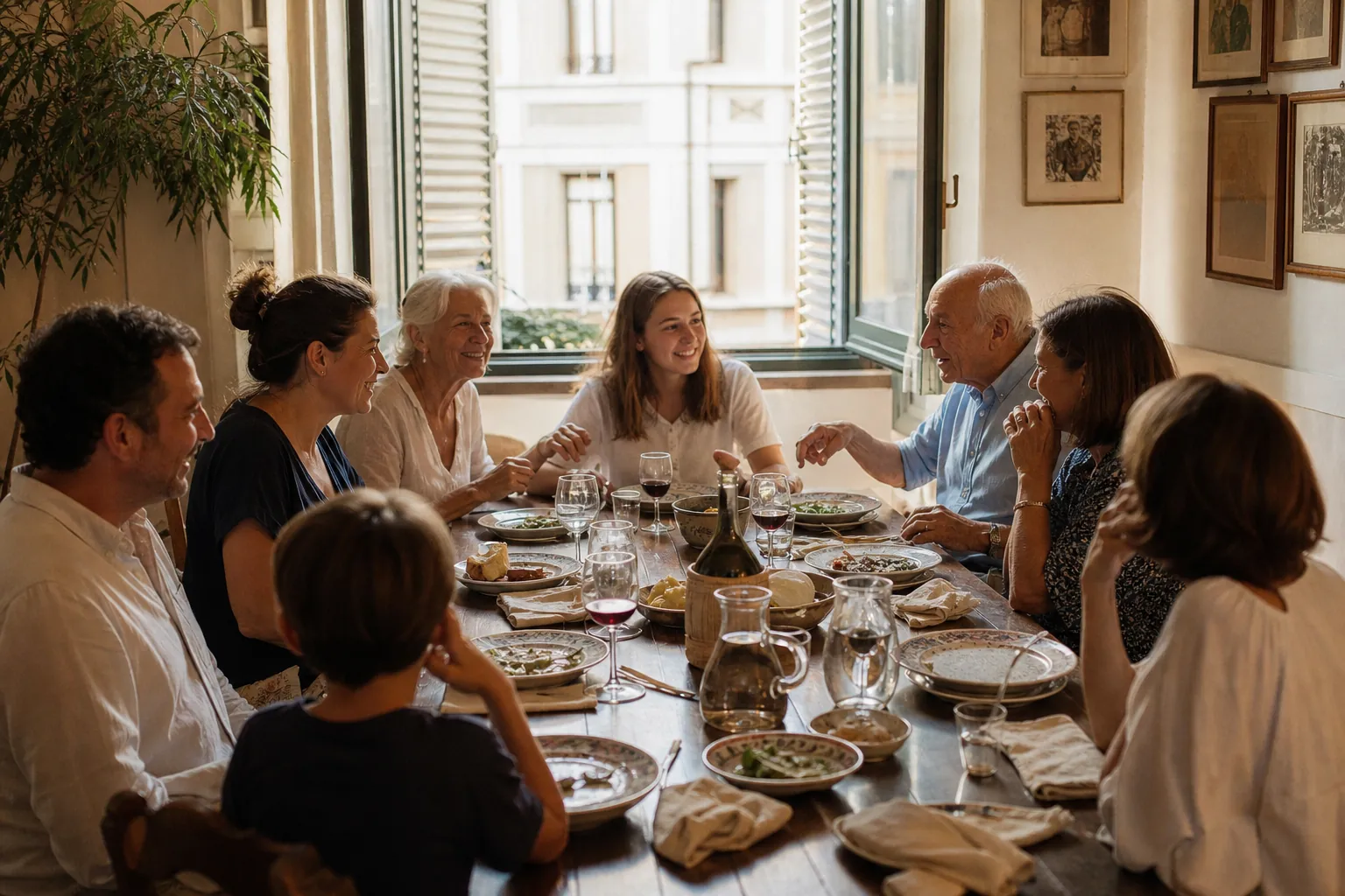 A family at a dining table in a real home